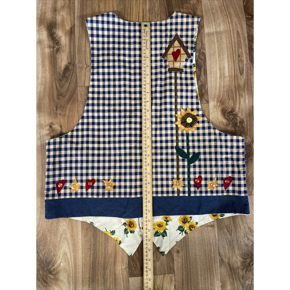 Vintage Sunflower Garden Vest Womens Large Blue Yellow Country Cottagecore 90s - Picture 5 of 5